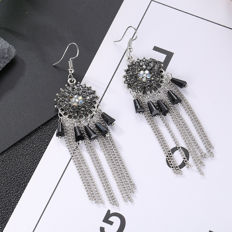 1 Pair Retro Tassel Alloy Plating Inlay Artificial Gemstones Women's Chandelier Earrings display picture 6