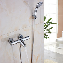 辉瓷 铜恒温温控淋浴浴缸水龙头 双把双控冷热挂墙式带下出水