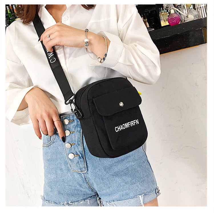 255g Weight Polyester Lining Material Zipper Closure Type Single Shoulder Strap Strap Type Phone Wallet Bags Type Casual, Sports Occasion Canvas Material Letter Pattern All Seasons Season Unisex Gender Vintage Style Style Square Shape White, Yellow, Black Color Small Size New Trendy Fashion Retro Shoulder Bag 17