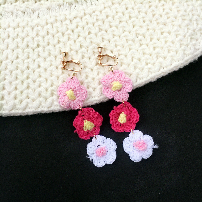 1 Pair Simple Style Flower Yarn Handmade Handmade Women's Drop Earrings display picture 13