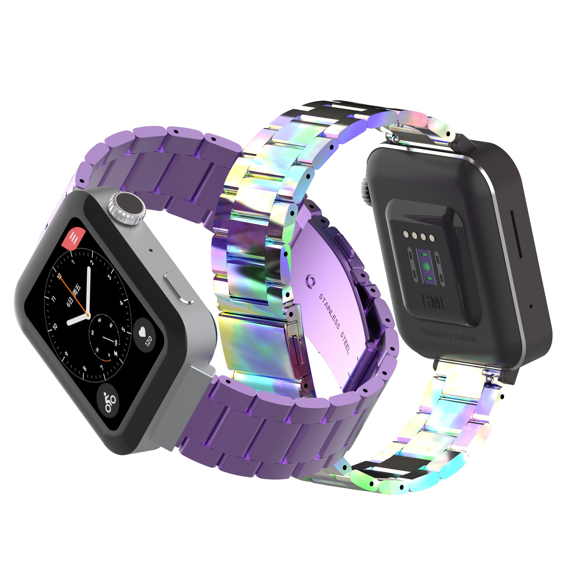 适用 小米手表金属表带  实心三珠不锈钢 专配版连接器更适配方表