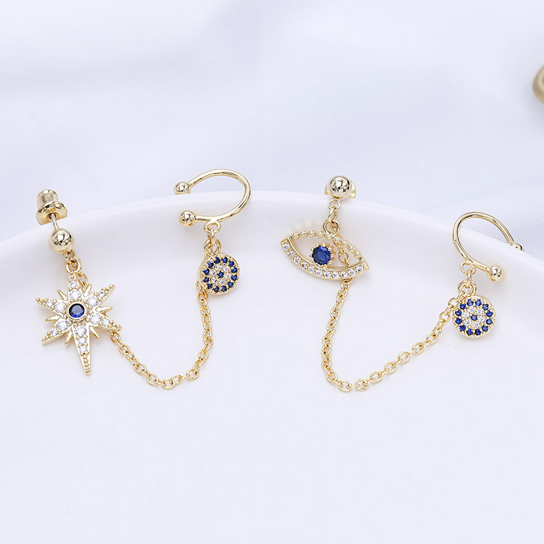 2021 Nouvelle Femelle Boucles D'oreilles Tout-en-un Double Usage Mi En Forme De Zircon Simple Et Élégant Boucles D'oreilles Oeil De Diable Oreille Clip display picture 12