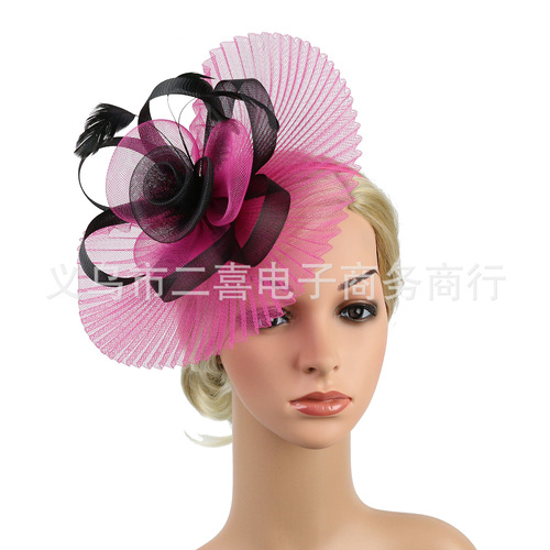 Party hats Fedoras hats for women Custom mesh flower handmade headdress T-stage show feather lady hairpin horse racing club hair accessories