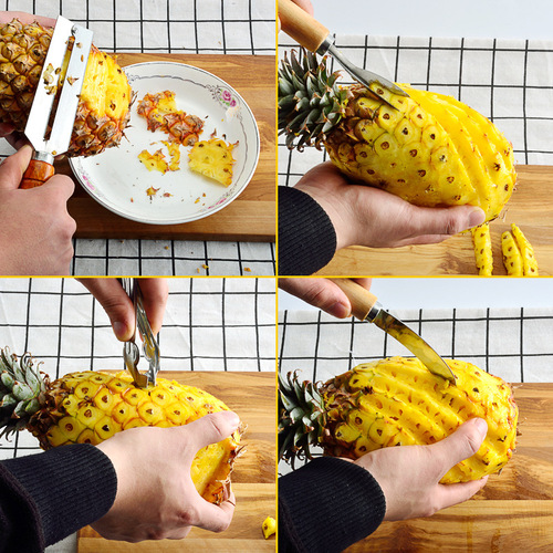 Stainless steel pineapple knife set eye remover pineapple clip V-shaped shovel scimitar paring knife set of four pineapple tools