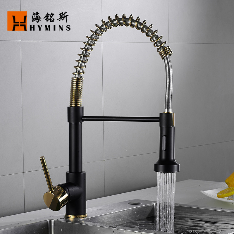 Hamingsi black with golden spring foreign trade rotatable faucet kitchen sink faucet 9009