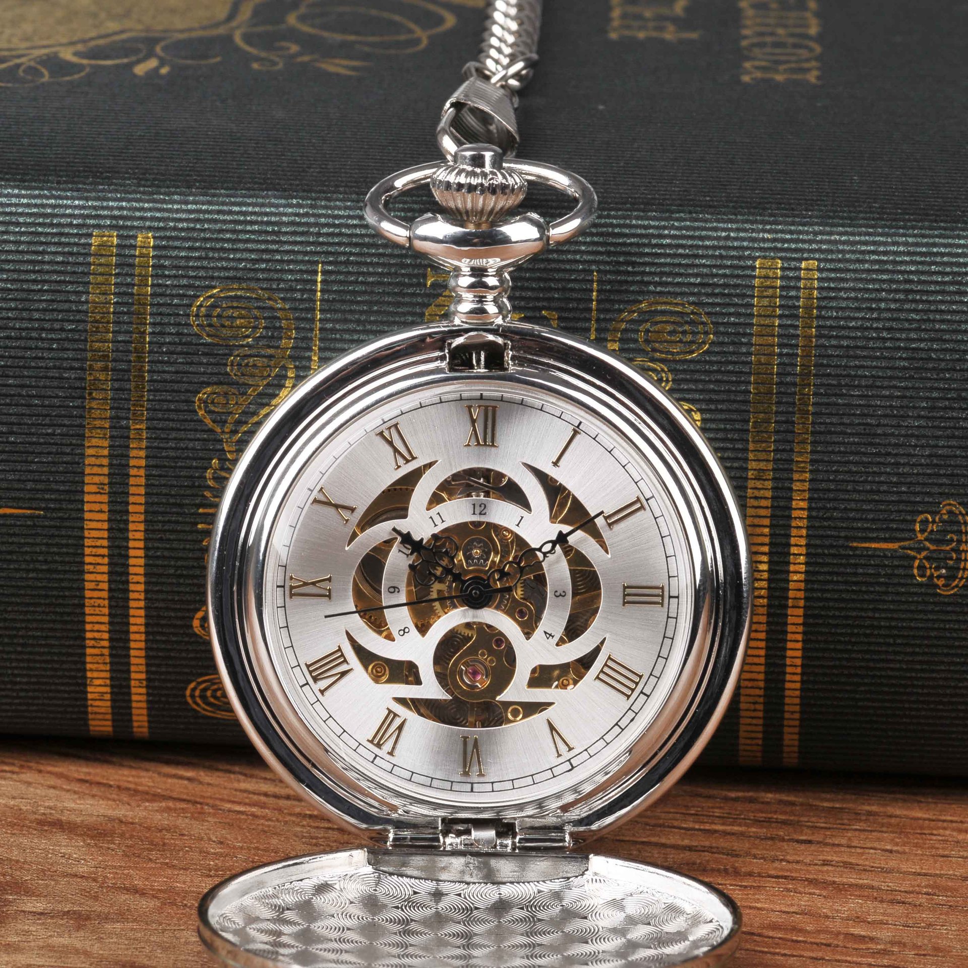 Large pocket watch silver double-open mechanical pocket watch two-sided light Roman face manufacturers wholesale 8946