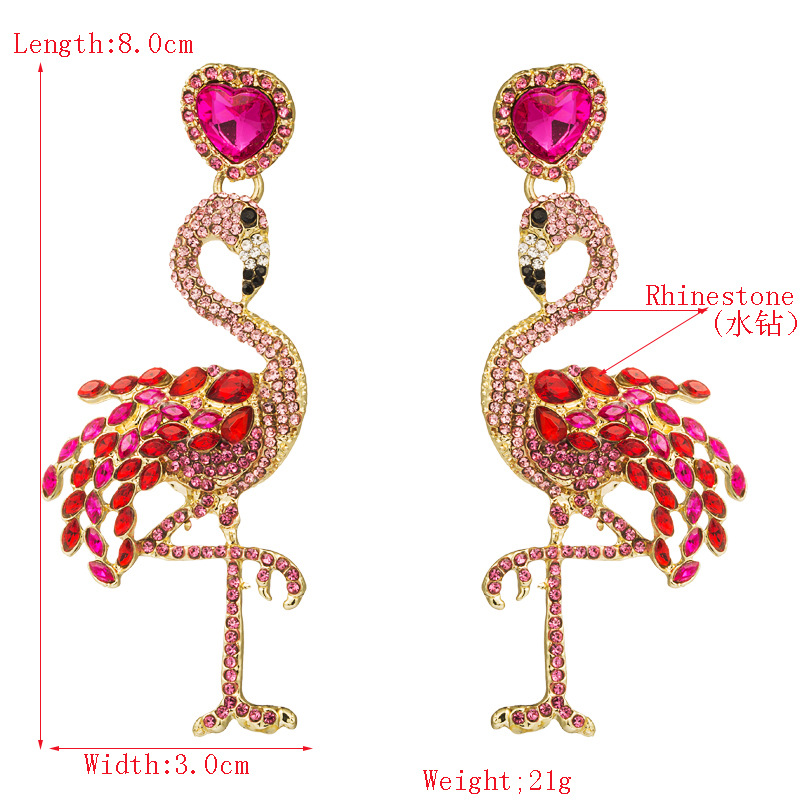 Hot Flamingo Earrings Women&#39;s Long Inlay Rhinestone Women&#39;s Stud Earrings Vintage Alloy Earrings display picture 1