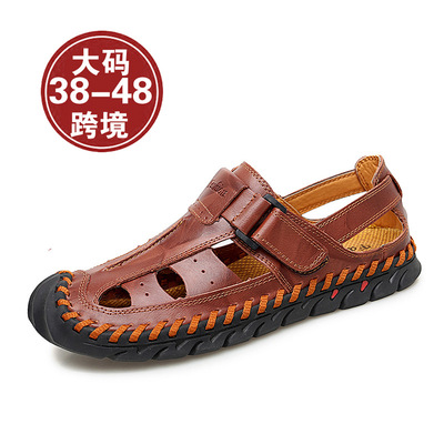 跨境sandals男凉鞋夏季真皮罗马凉鞋男头层牛皮户外沙滩鞋men大码