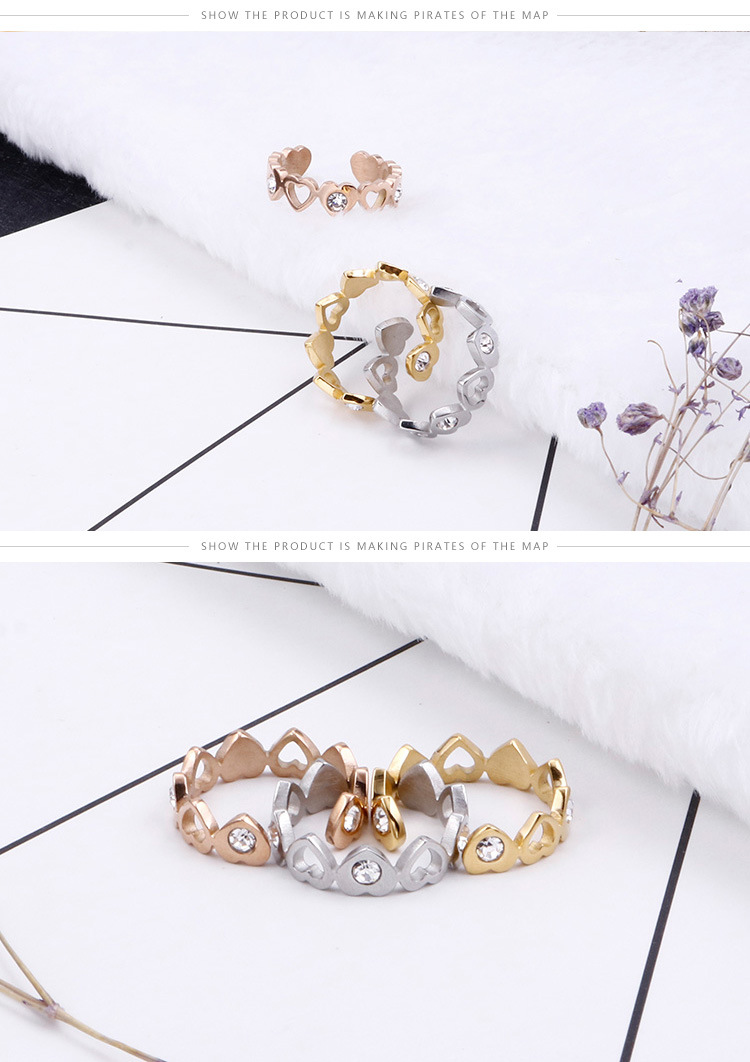 Korean Style Popular Simplicity Titanium Steel Heart-shaped Open Ring Female Simple Japanese And Korean Trendy Heart-shaped Index Finger Students' Ring display picture 5
