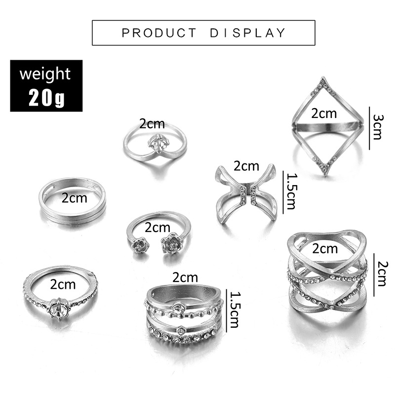New Retro Hollow Diamond Rose Flower Ring Set display picture 1