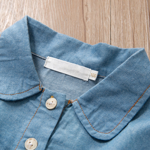 Cross-border spring and autumn girls' dress Korean style denim splicing mesh skirt + removable polka dot belt suit skirt