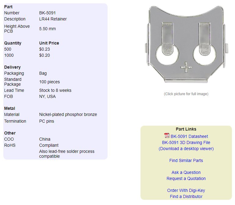 MPD(MEMORY PROTECTION DEVICES BATTERY CONTACT SOLID) BK-5091