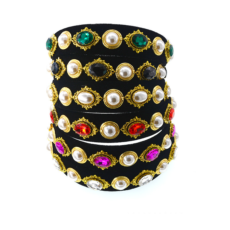 Retro Pearl Palace geometric Barrette Crystal portrait iron flower Pearl Joker bridal headband accessories