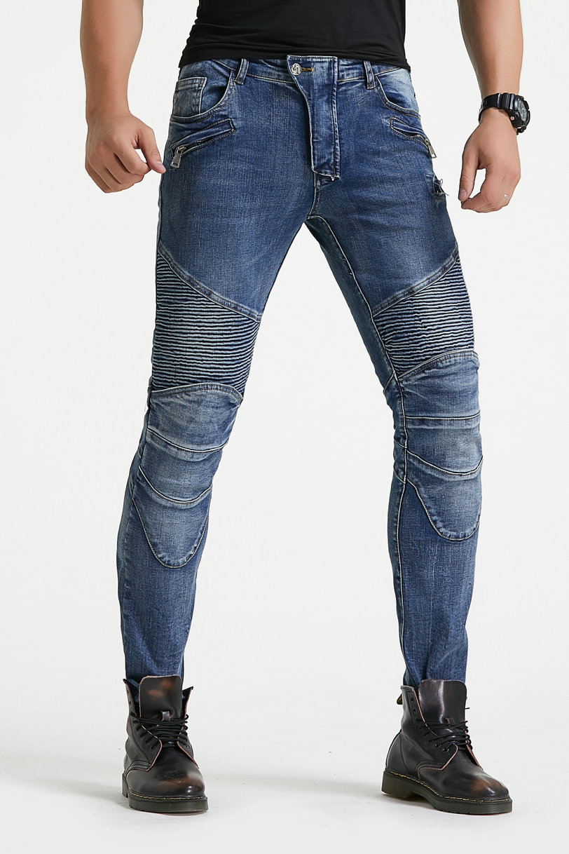 Fábrica al por mayor LOONG BIKER plisado nostálgico retro motocicleta stretch motocicleta jeans pantalones de montar