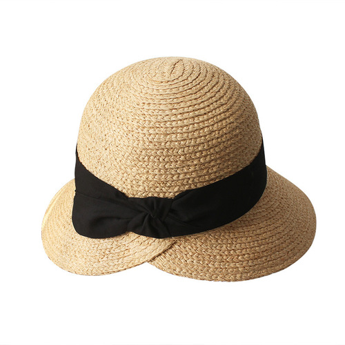 Spring and Summer New Lafite Grass After along Butterfly Knot Straw Hat for Women, Foldable Beach Sun Hat, Large Brim Sunshade Fisherman's Bucket Hat