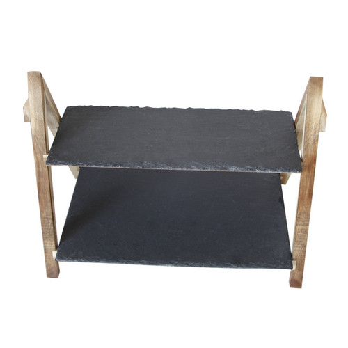 European double-layer solid wood cake stand wedding living room fruit plate Western restaurant slate dessert stand dessert cheese plate