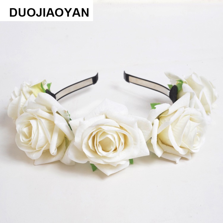 160g Weight Headwear Classification Wedding, Travel Occasion Plaid, Flower Pattern Women'S Gender Fashion Style White, Pink, Red Color New Velvet Simulation Rose Flower Wreath Headband Wholesale Nihaojewelry 17