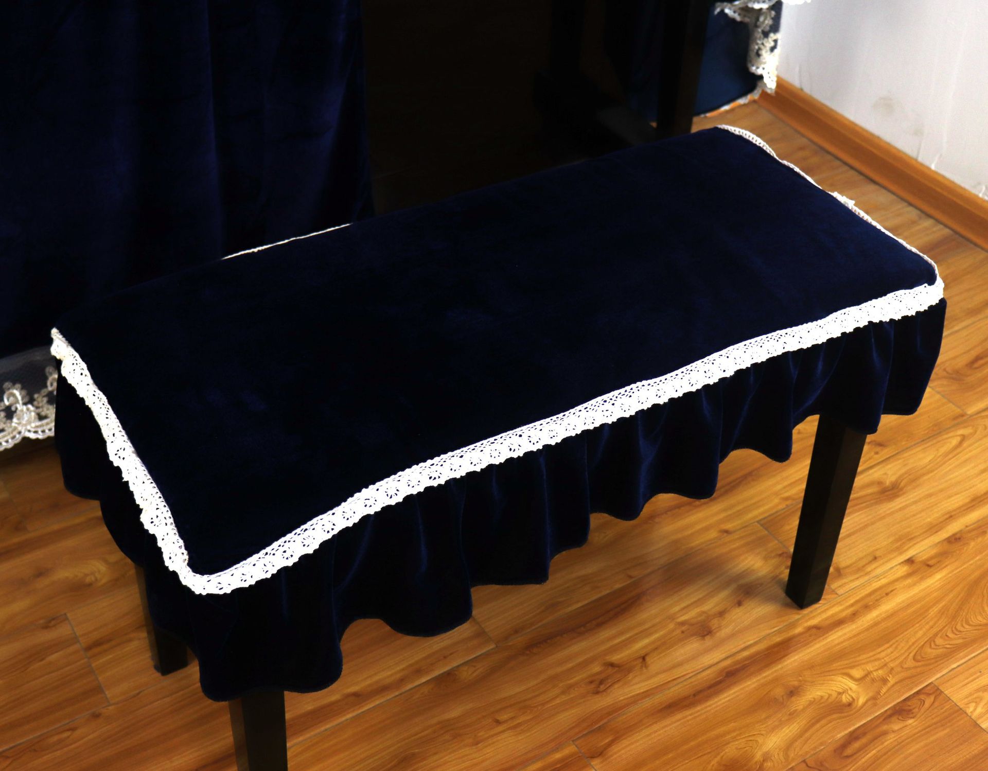 蕾丝蓝色金丝绒琴罩7