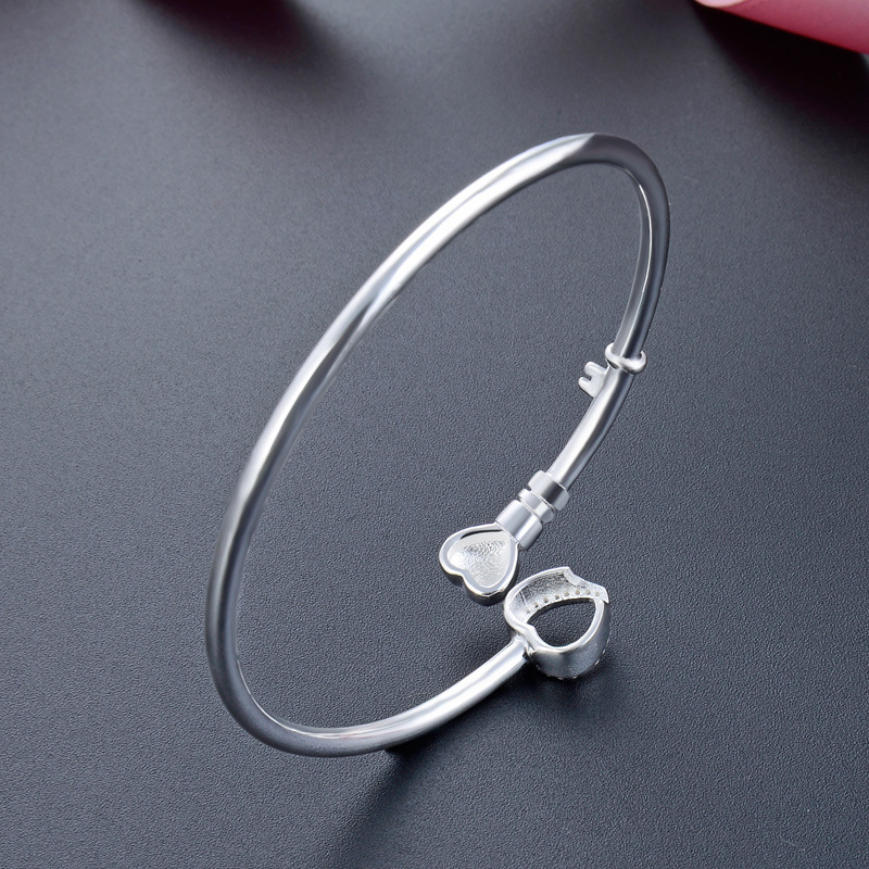 Estilo étnico clave en forma de corazón S990 pulsera ajustable de plata pura de las mujeres simple moda encantadora joyería pulsera de plata esterlina