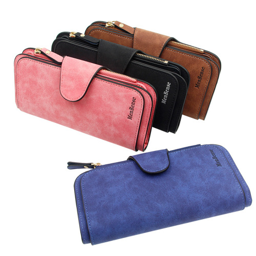 New fashionable women's three-fold buckle long wallet Korean style frosted multi-functional large-capacity card holder women's wallet