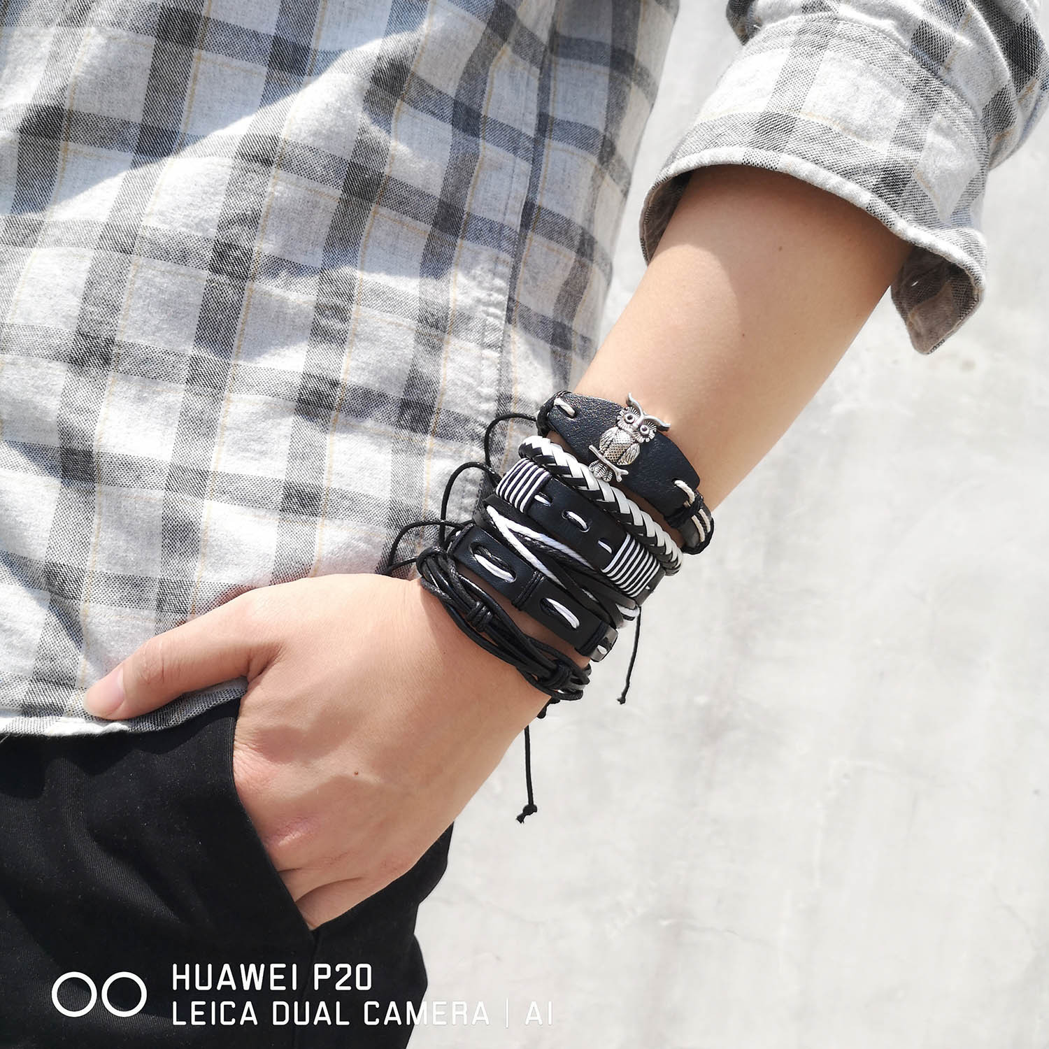 Moda Búho Cuero Sintético Tejido De Punto Hombres Pulsera 1 Pieza display picture 11