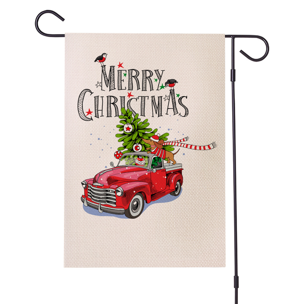 跨境热销  圣诞车子系列防水亚麻花园旗 双面庭院节日旗 支持定制