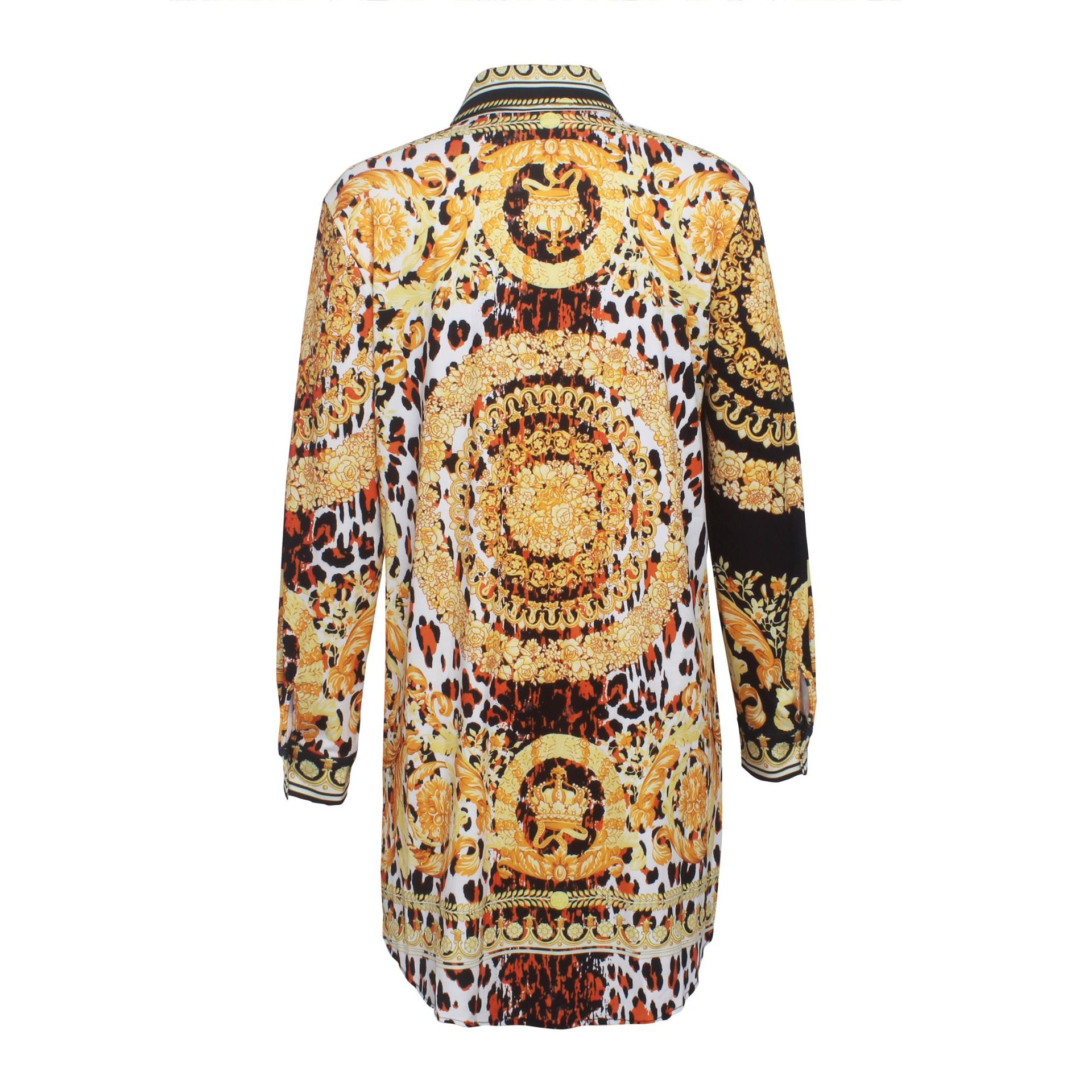 Multicolor Print Long Sleeve Shirt Dress NSMRF116547