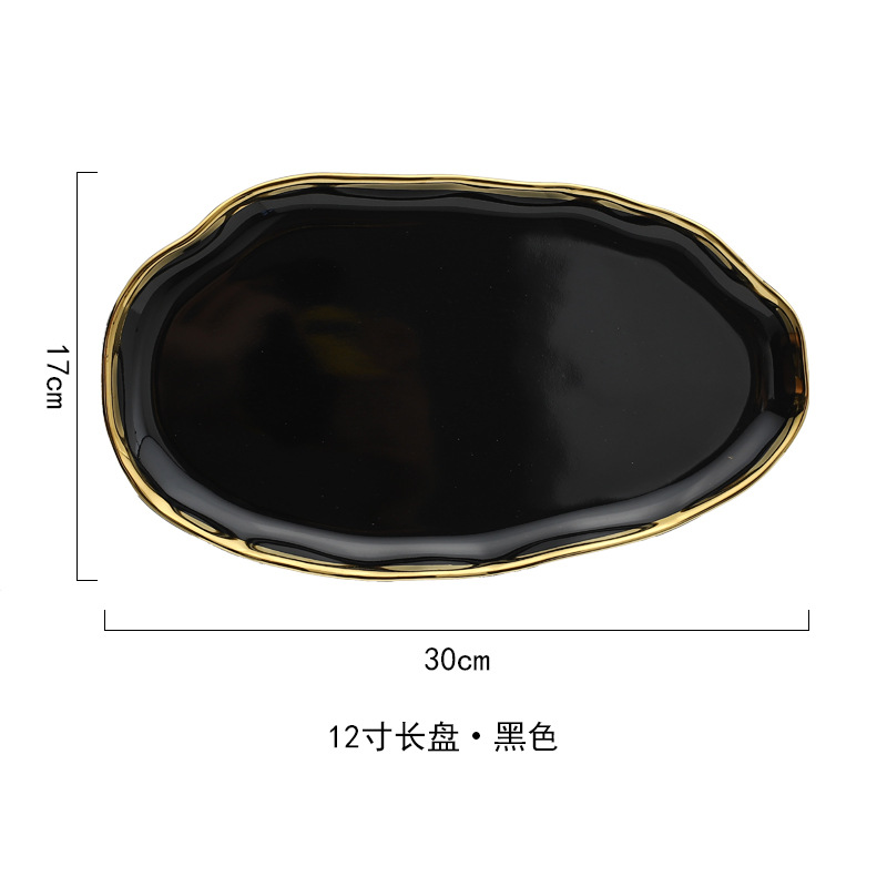 Nordic borde chapado en oro Placa de cerámica creativa con volantes Tazón placa occidental plato de carne ensalada tazón de sopa tazón de arroz tazón