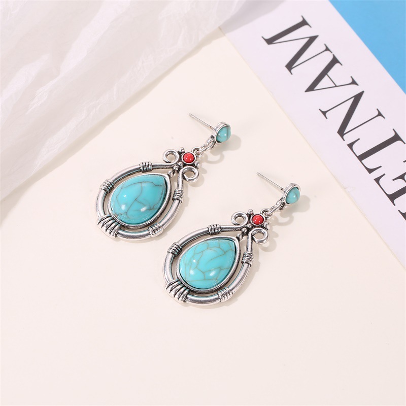 Earrings Female Dripping Geometric Turquoise Earrings Temperament Gemstone Earrings display picture 3