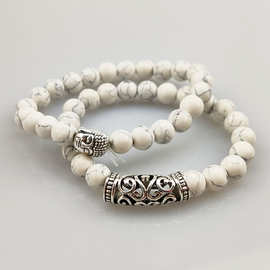 访萱欧美热卖 8MM天然白松石珠子手链套装佛头能量瑜伽佛珠手链