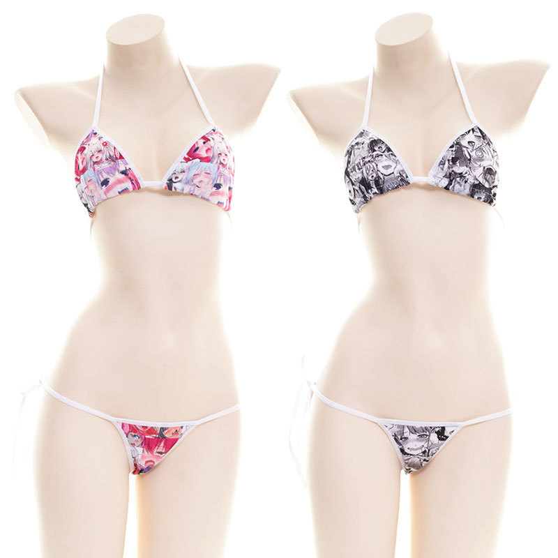 Sexy Personalized Print Lace-up Bikini Girl's Lace-up Pajamas Sexy Cartoon Pattern Student Underwear Set