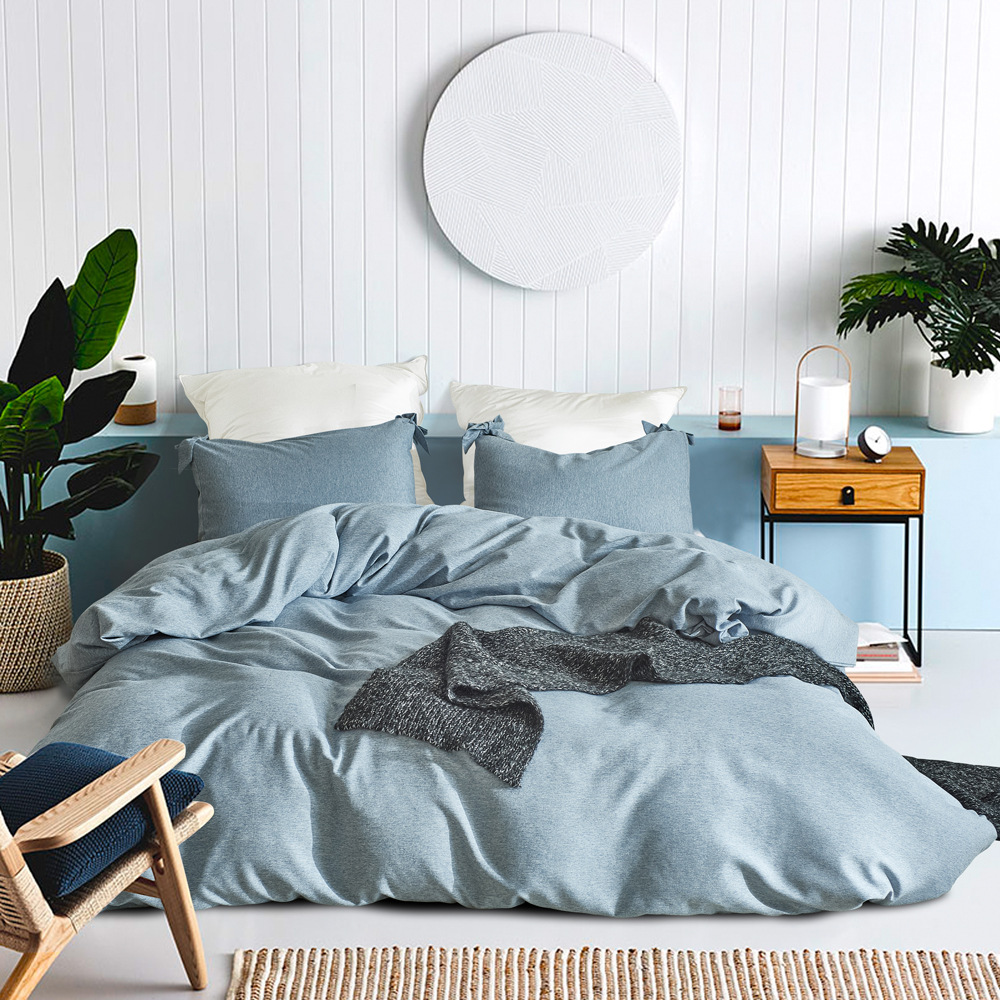 帛缦纺织外贸家纺三件套亚马逊爆款纯色仿棉麻床上用品被套套件