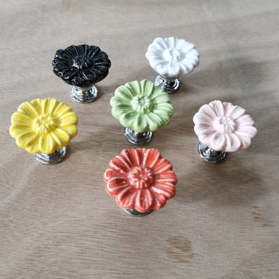Chrysanthemum ceramics handle originality drawer hardware handle Cabinet doors furniture parts Countryside handle