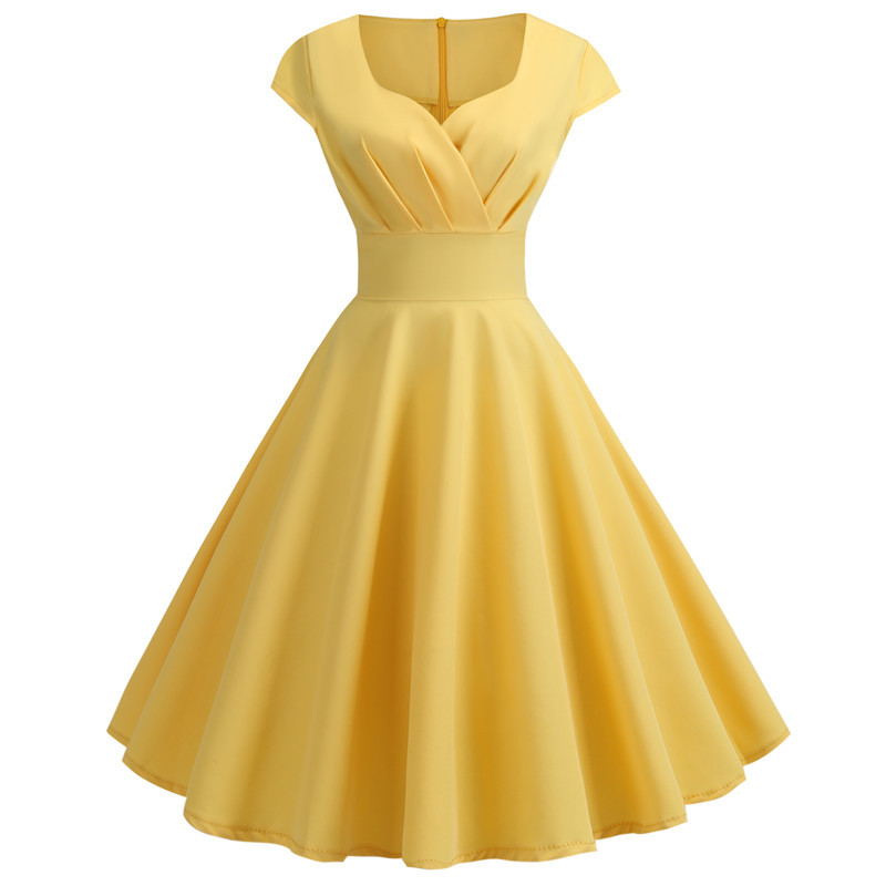 Mid Waist Waist Line Wholesale Women's Elegant Sexy Solid Color Banquet V Neck Short Sleeve Swing Dress