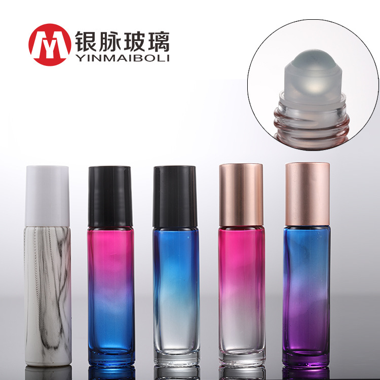 银脉玻璃 10ml彩色滚珠瓶 七彩渐变走珠瓶 唇油香水瓶 彩色精油瓶