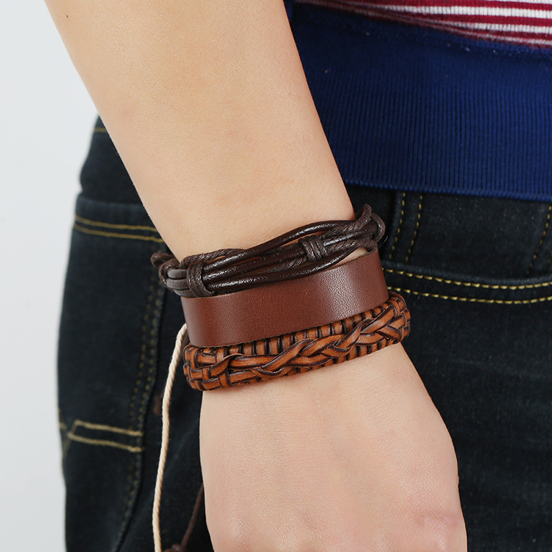 New Three-piece Real Leather Bracelet Simple Diy Suit Men's Knitted Bracelet Jewelry Wholesale display picture 4