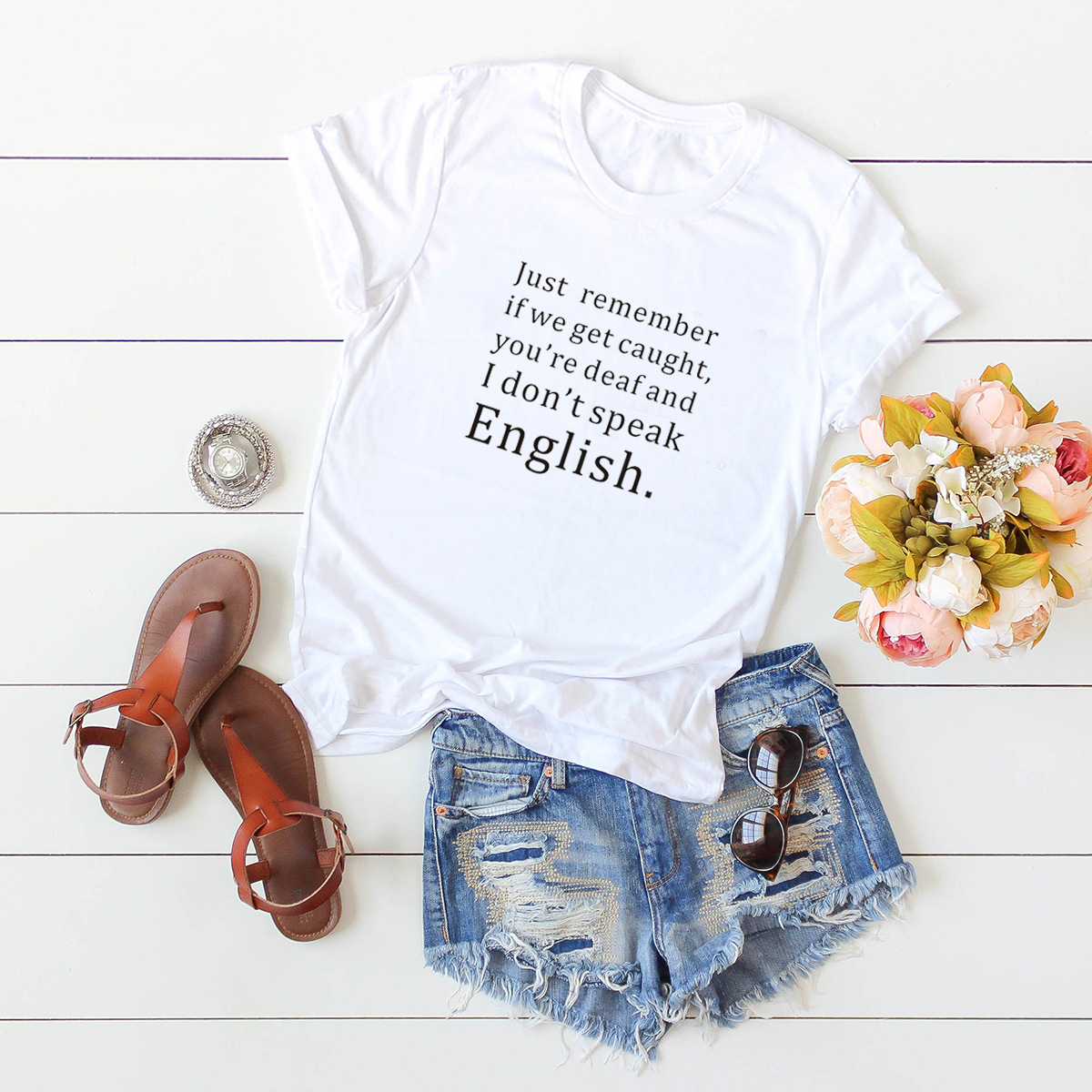 creative letters printed round neck T-shirt  NSSN41911