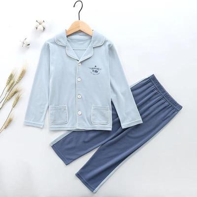 2019秋款男童翻領家居服 中小童雙面布兒童V領紐扣對襟睡衣兩件套