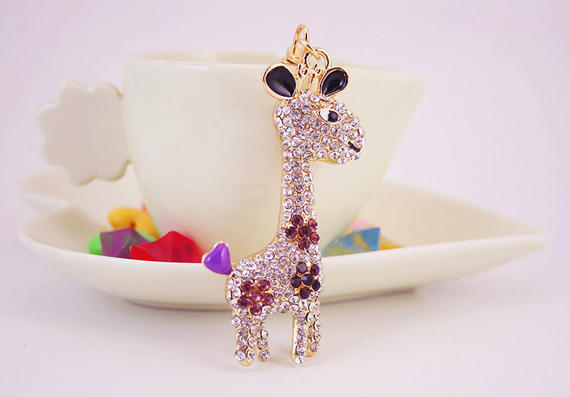 50g Weight Alloy, Metal Material Giraffe Pattern Unisex Gender Pink, Purple, Blue Color  Creative Diamond Crystal Cute Cartoon Cute Giraffe Keychain 7
