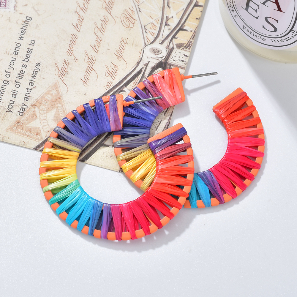 New Fashion Spray Rubber Paint Geometric C-shaped Octagonal Raffia Fashion Earrings Women display picture 5