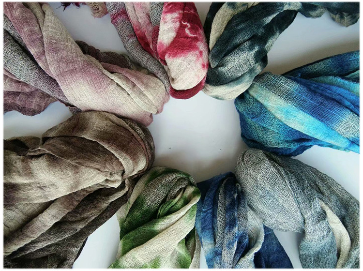 Nouveau Coton Lin Lin Fait Main Cravate Teint Écharpe Rétro Ethnique Longue Femmes Châle Été Crème Solaire Écharpe display picture 3