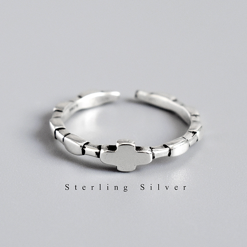 s925 Sterling Silver Ring Retro Do the old Smooth cross Ring chic the republic of korea Dongdaemun Female models Jewelry