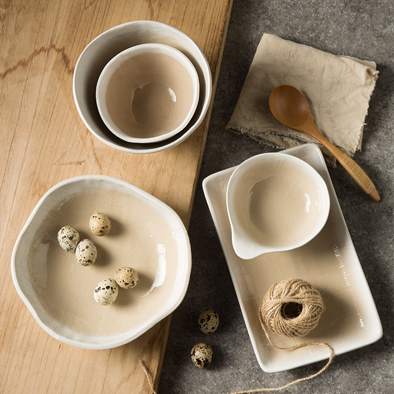 Retro creativo cerámica vajilla grieta esmalte placa en forma de disco creativo traje hogar plato sopa tazón