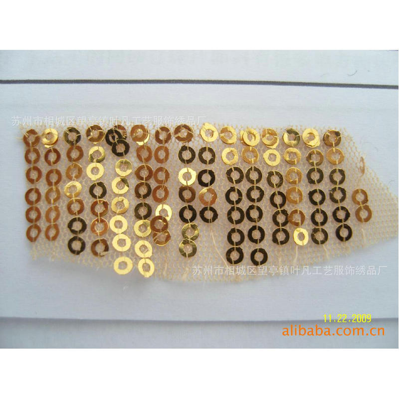 厂家供应 绣花布珠片绣 金黄色中国民族风网布 箱包手袋辅料