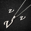 Pendant stainless steel with letters, necklace, chain, set, earrings, accessory, European style, wholesale