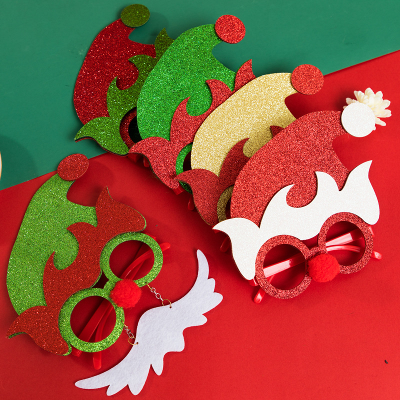 圣诞节装饰品亮片精灵帽子塑料眼镜框架成人儿童派对装扮道具批发
