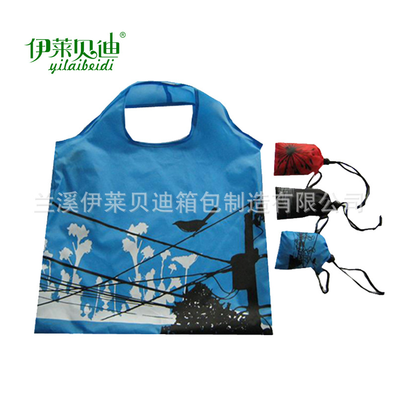 批发涤纶折叠购物袋 礼品促销束口小袋 抽绳折叠包厂家定做