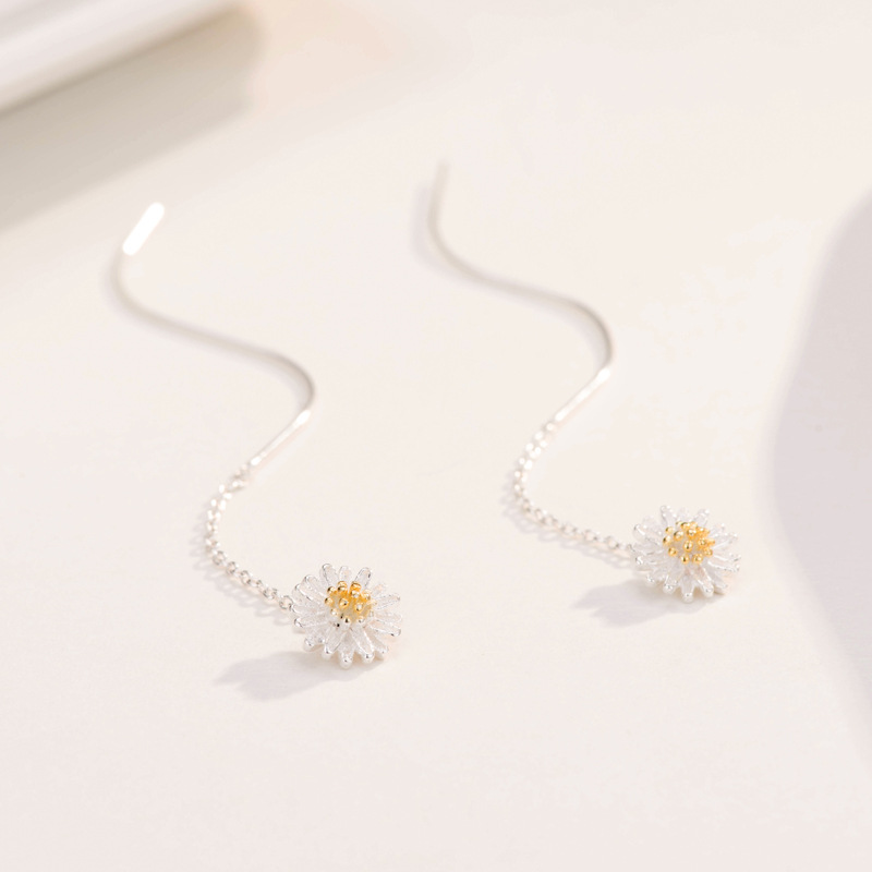 Pendientes de plata esterlina s925 pendientes de Margarita elegantes pendientes de joyería de plata de moda coreana