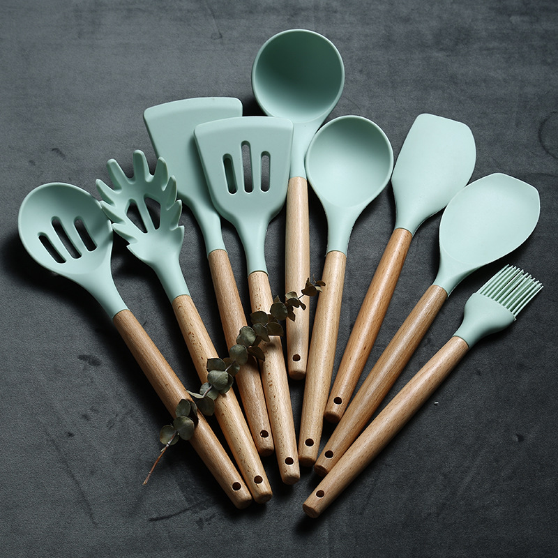 Nordic wooden handle silicone kitchen ut...