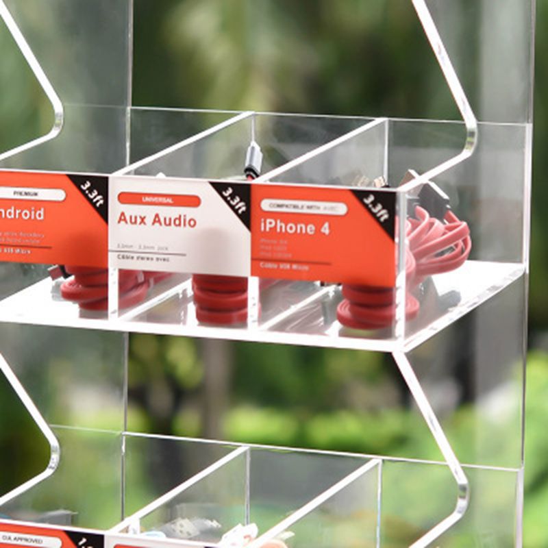 高大上透明亚克力数据线展示架 瓷白亚克力彩妆展示架彩印